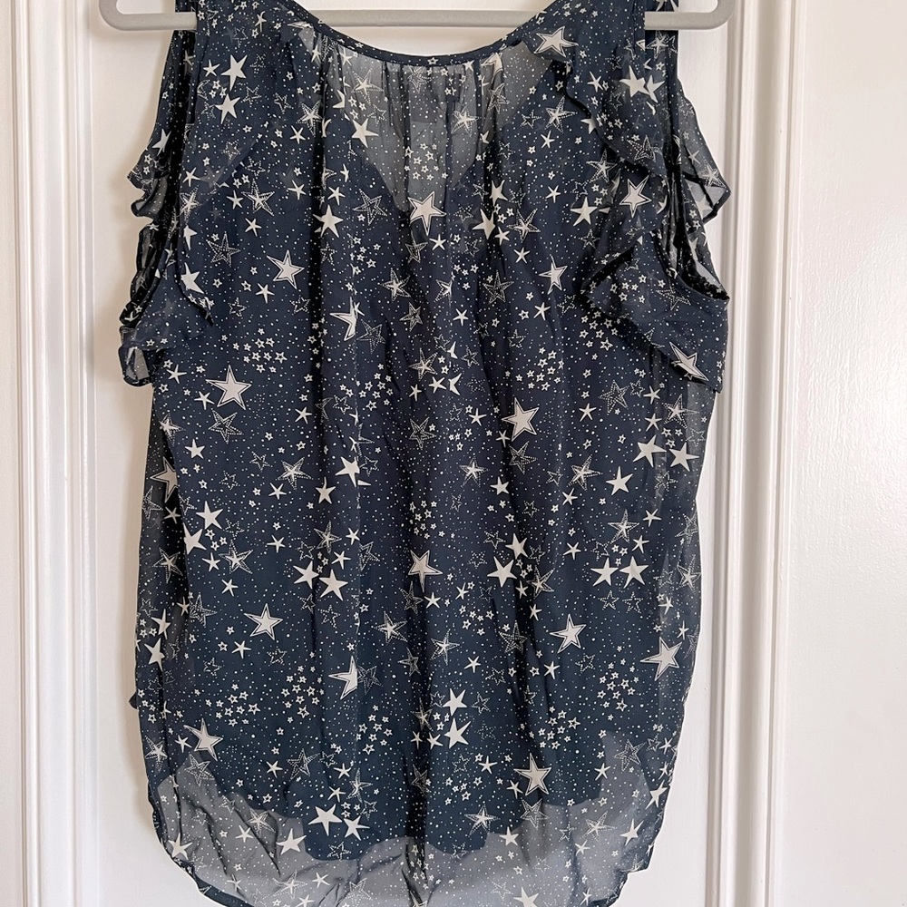 Velvet by Graham & Spencer Lyra Navy Star Print Sleeveless Blouse—Size Large - Picture 4 of 7